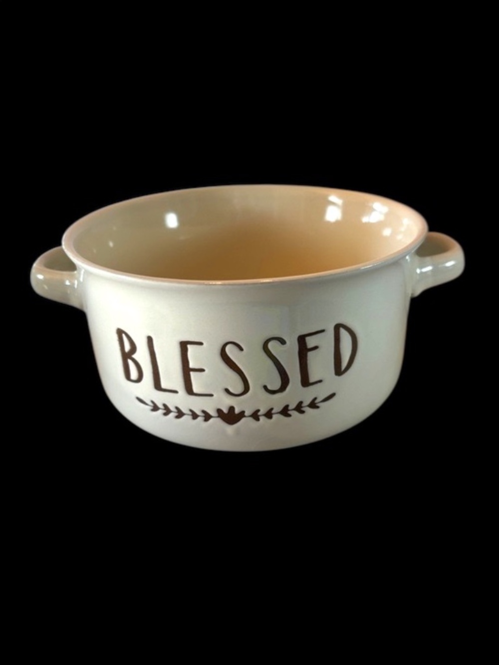 Blessed Ceramic Serving/Soup Bowl - Cream with Brown Lettering